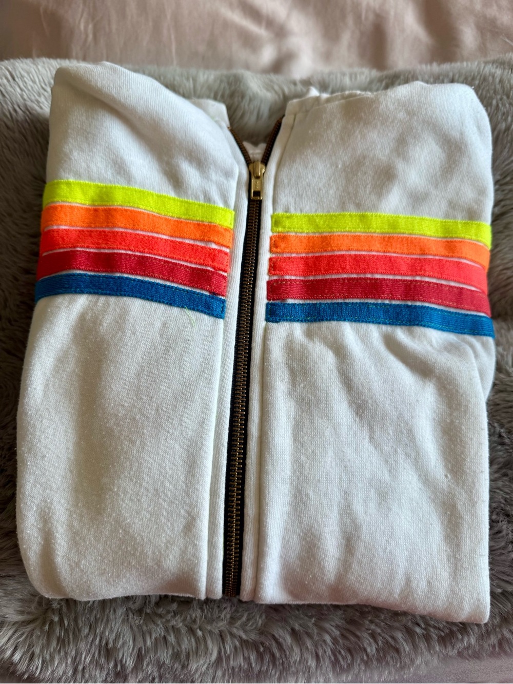 Aviator Nation 5 Stripe Zip Hoodie - White with Neon Rainbow Stripes - Picture 2 of 4